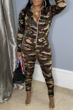 Camouflage Fashion Casual Camouflage Print Basic Zipper Collar Long Sleeve Two Pieces