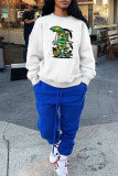 Blue Casual Street Print Patchwork O Neck Tops