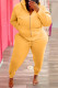 Yellow Fashion Casual Solid Split Joint Hooded Collar Plus Size Two Pieces