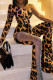 Leopard Print Fashion Casual Print Leopard Patchwork Backless Oblique Collar Regular Jumpsuits