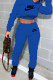 Blue Fashion Casual Print Patchwork Letter Hooded Collar Long Sleeve Two Pieces