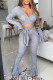 Grey Fashion Casual Solid Bandage V Neck Long Sleeve Two Pieces