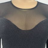 Black Sexy Solid Patchwork See-through O Neck One Step Skirt Dresses