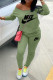 Green Fashion Sportswear Print Patchwork Oblique Collar Long Sleeve Two Pieces