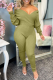 Olive Green Fashion Casual Solid Patchwork V Neck Regular Jumpsuits