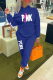 Deep Blue Casual Print Patchwork Hooded Collar Long Sleeve Two Pieces