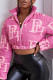 Pink Fashion Casual Print Cardigan Mandarin Collar Outerwear