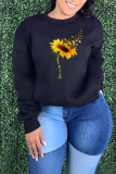 Black Casual Street Print Patchwork O Neck Tops