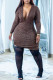 Coffee Sexy Print Patchwork V Neck One Step Skirt Dresses