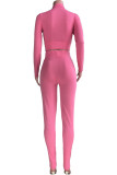 Pink Casual Sportswear Print Patchwork Half A Turtleneck Long Sleeve Two Pieces