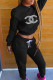 Black Fashion Street Letter Hot Drill O Neck Long Sleeve Two Pieces