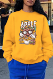 Yellow Casual Cute Print Patchwork O Neck Tops