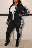 Black Casual Sportswear Solid Patchwork Zipper Zipper Collar Long Sleeve Two Pieces