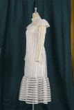 White Fashion Sexy Patchwork See-through Turtleneck Long Sleeve Dresses