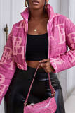 Pink Fashion Casual Print Cardigan Mandarin Collar Outerwear