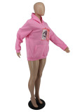 Pink Fashion Casual Print Basic Hooded Collar Tops