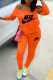 Orange Fashion Sportswear Print Patchwork Oblique Collar Long Sleeve Two Pieces