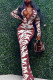 Rust Red Sexy Print Patchwork Buckle Turndown Collar One Step Skirt Dresses