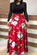 Red Casual Print Patchwork O Neck A Line Dresses