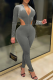 Grey Sexy Solid Hollowed Out V Neck Skinny Jumpsuits