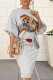 Grey Casual Print Patchwork O Neck Pencil Skirt Dresses