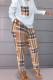White Casual Plaid O Neck Long Sleeve Two Pieces