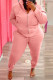 Pink Fashion Casual Solid Split Joint Hooded Collar Plus Size Two Pieces