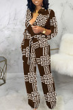White Casual Print Bandage Split Joint Buckle Turndown Collar Straight Jumpsuits