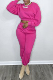 Coffee Fashion Casual Solid Basic O Neck Long Sleeve Two Pieces