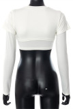 White Fashion Casual Solid Patchwork O Neck Tops
