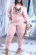 Pink Fashion Casual Letter Print Pocket Oblique Collar Long Sleeve Two Pieces