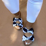 Black And White Casual With Bow Round Comfortable Shoes