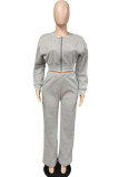 Pink Casual Solid Patchwork Zipper Long Sleeve Two Pieces