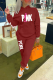 Burgundy Casual Print Patchwork Hooded Collar Long Sleeve Two Pieces