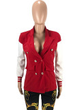 Red Casual Solid Split Joint Buckle Turn-back Collar Outerwear