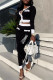 Black Fashion Street Print Letter O Neck Long Sleeve Two Pieces
