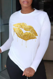 White Casual Street Print Patchwork O Neck Tops