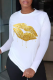 White Casual Street Print Patchwork O Neck Tops