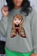 Grey Fashion Cute Character Patchwork O Neck Tops