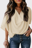 White Casual Solid Patchwork V Neck Tops