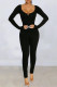 Black Fashion Casual Solid Basic V Neck Skinny Jumpsuits