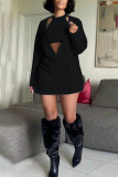Blue Sexy Solid Patchwork V Neck Long Sleeve Two Pieces