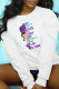 White Fashion Street Print Patchwork O Neck Tops