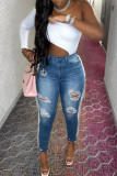 White Sexy Casual Solid Backless Asymmetrical Oblique Collar Tops