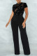 Black Fashion Casual Patchwork Sequins See-through O Neck Regular Jumpsuits