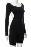 Black Sexy Solid Patchwork Chains Backless U Neck Regular Rompers