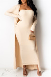 Red Fashion Sexy Solid Cardigan Long Sleeve Two Pieces
