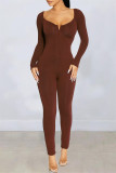 Navy Fashion Casual Solid Basic V Neck Skinny Jumpsuits