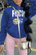 Blue Fashion Casual Letter Print Basic Hooded Collar Tops