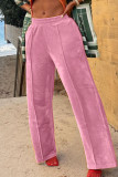 Pink Casual Solid Patchwork Straight High Waist Straight Solid Color Bottoms